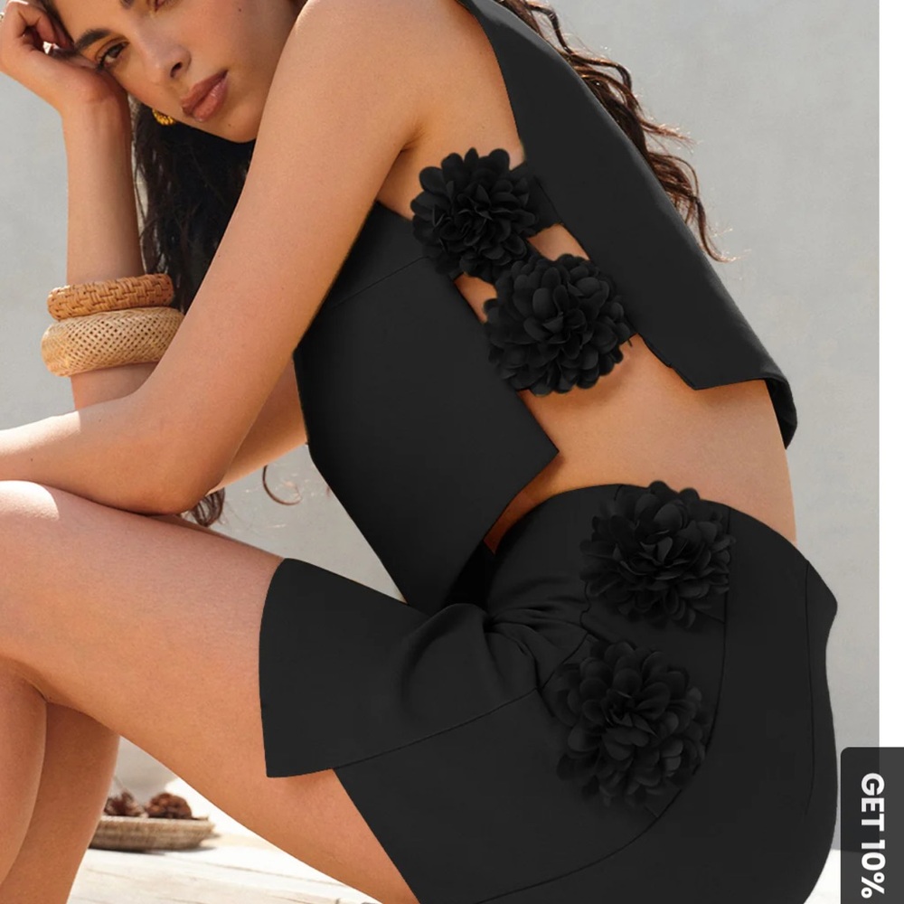 Commense Black Floral Cutout Dress top and skirt